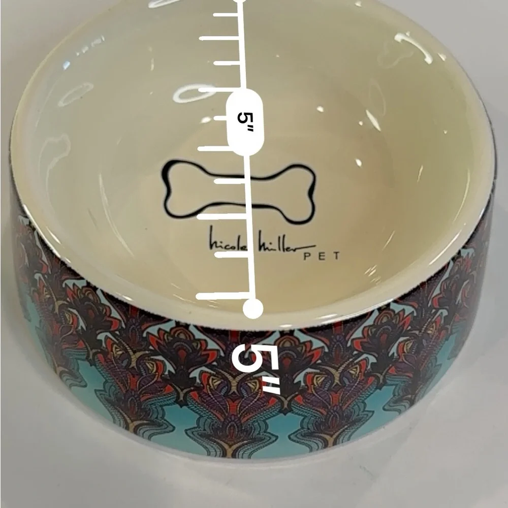 ✨ Nicole Miller Pet Ceramic Bowl – 5” Colorful Pattern Stoneware Dish